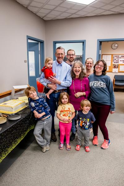 Kerry McMahon with his family during his retirement party